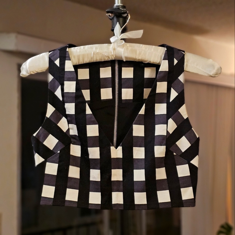 Marissa Webb Ella Check Back Zip Crop Top‎